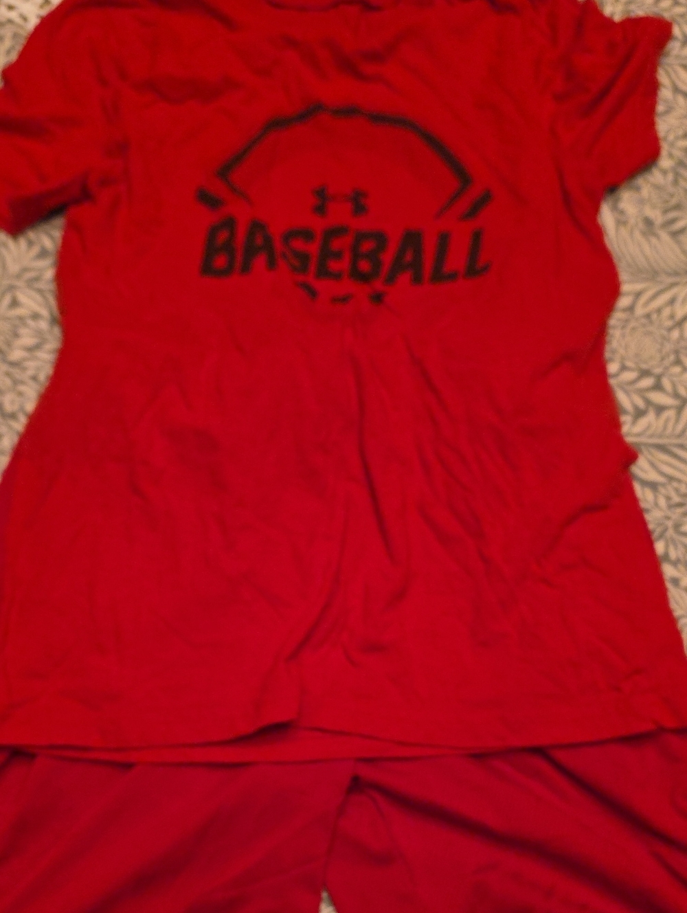 Under Armour Red Kids Baseball Graphic Tee And Shorts